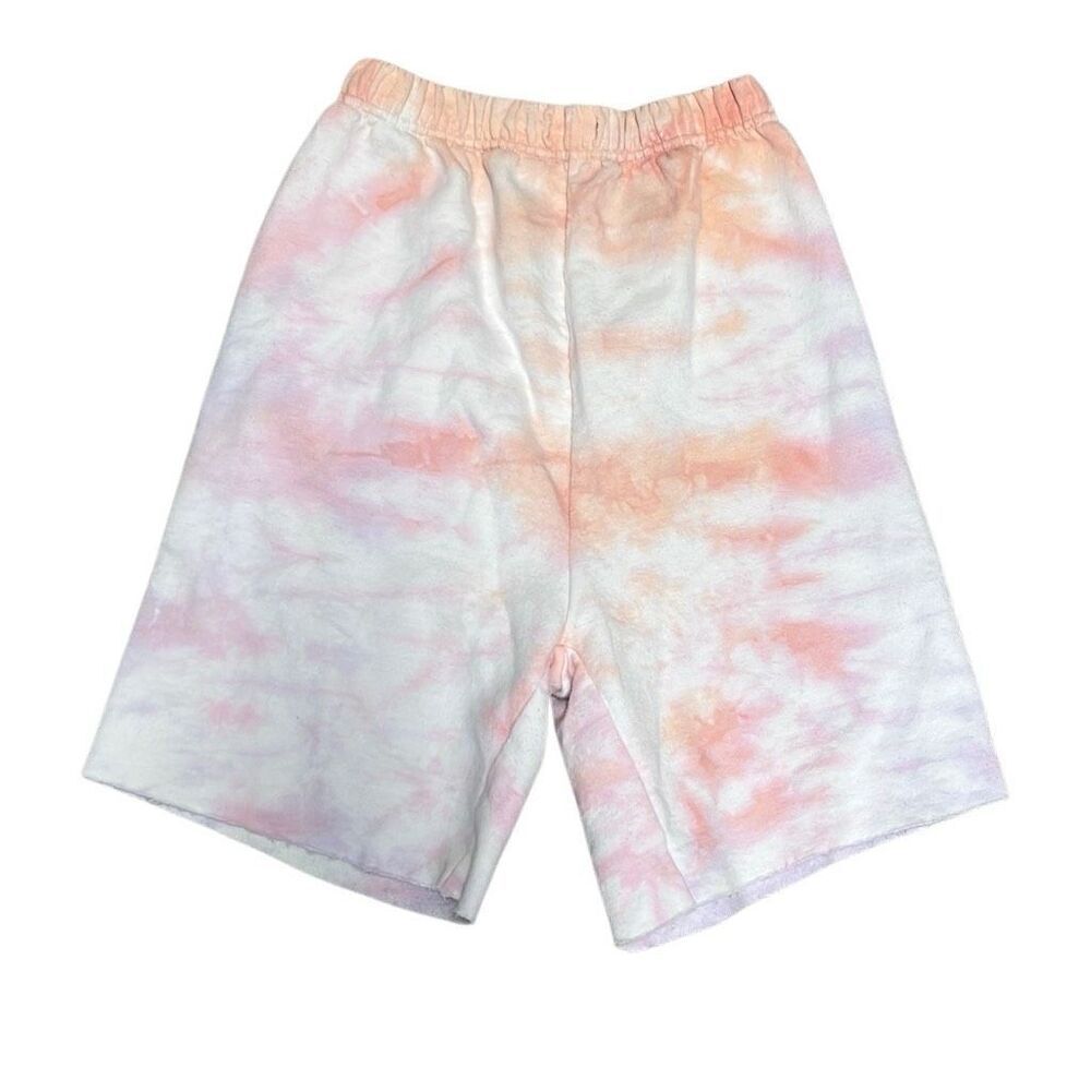Danzy Pink Orange Tie‎ Dye Elastic Waist Sweat Shorts XS Raw Hem Casual Leisure
